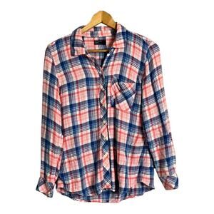 Gap Flannel Button Down Womens Blouse Shirt Top S Small Petite Pink Blue Gorp